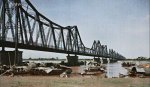 Bac Ky, Hanoi 1915 - Long Bien Bridge (Doumer Bridge) and a boat station on the banks of the R...jpg